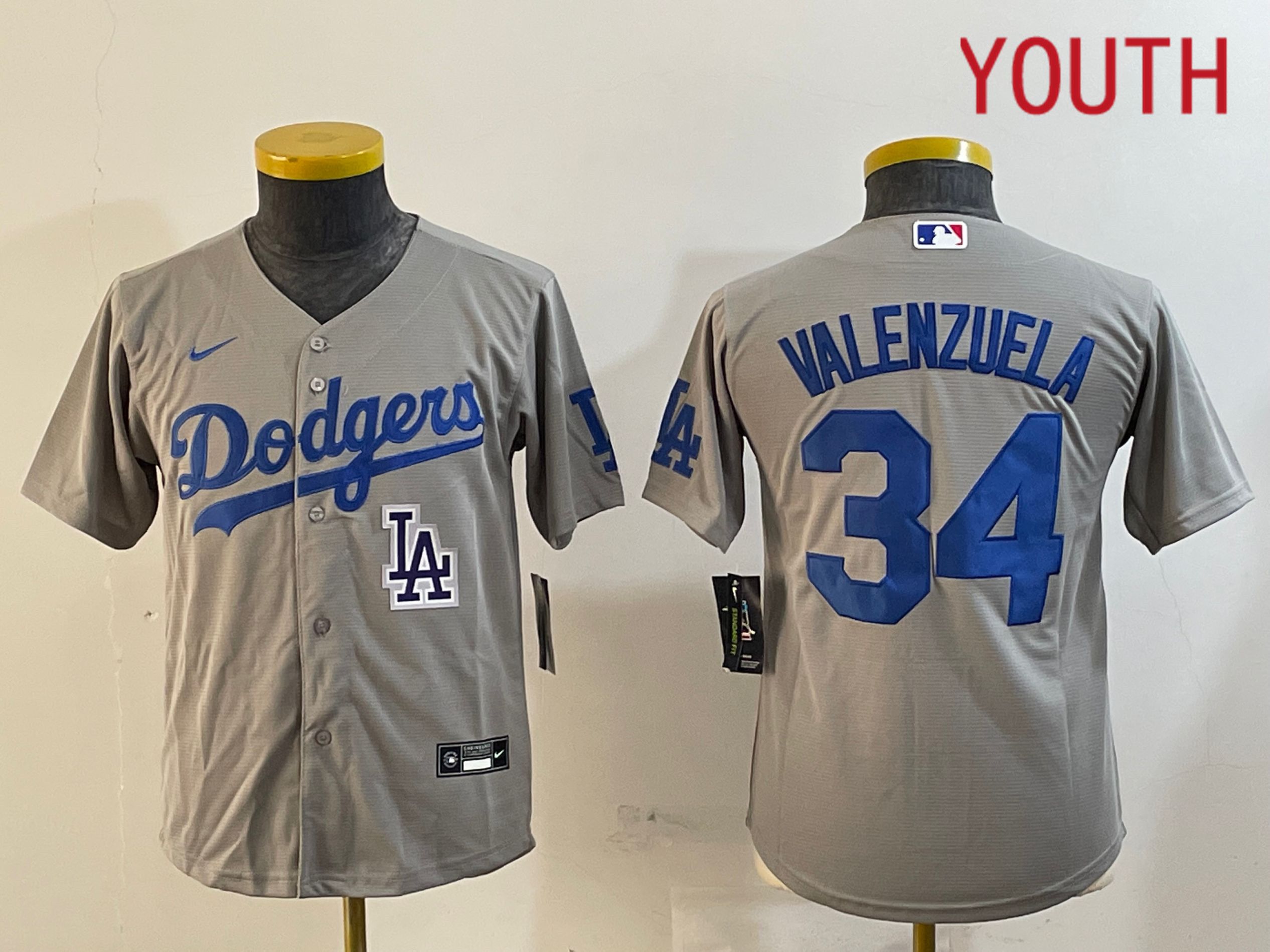 Youth Los Angeles Dodgers 34 Valenzuela Grey Game 2024 Nike MLB Jersey style 12165